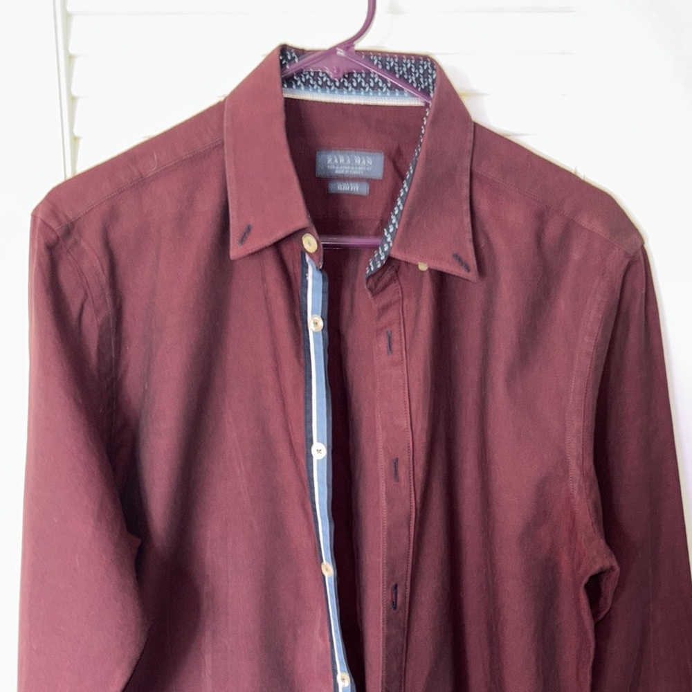Zara Red Dress Shirt Classic Collar Long Sleeves